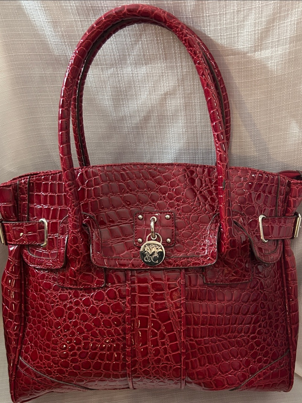 NY&CO Red Croc-Embossed Tote  Handbag